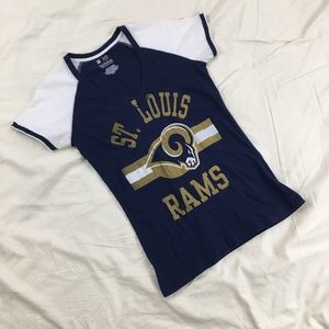 St Louis Rams Women Shirt Medium V Neck Blue
